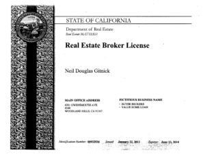 Neil Gitnick's Real Estate Broker's License